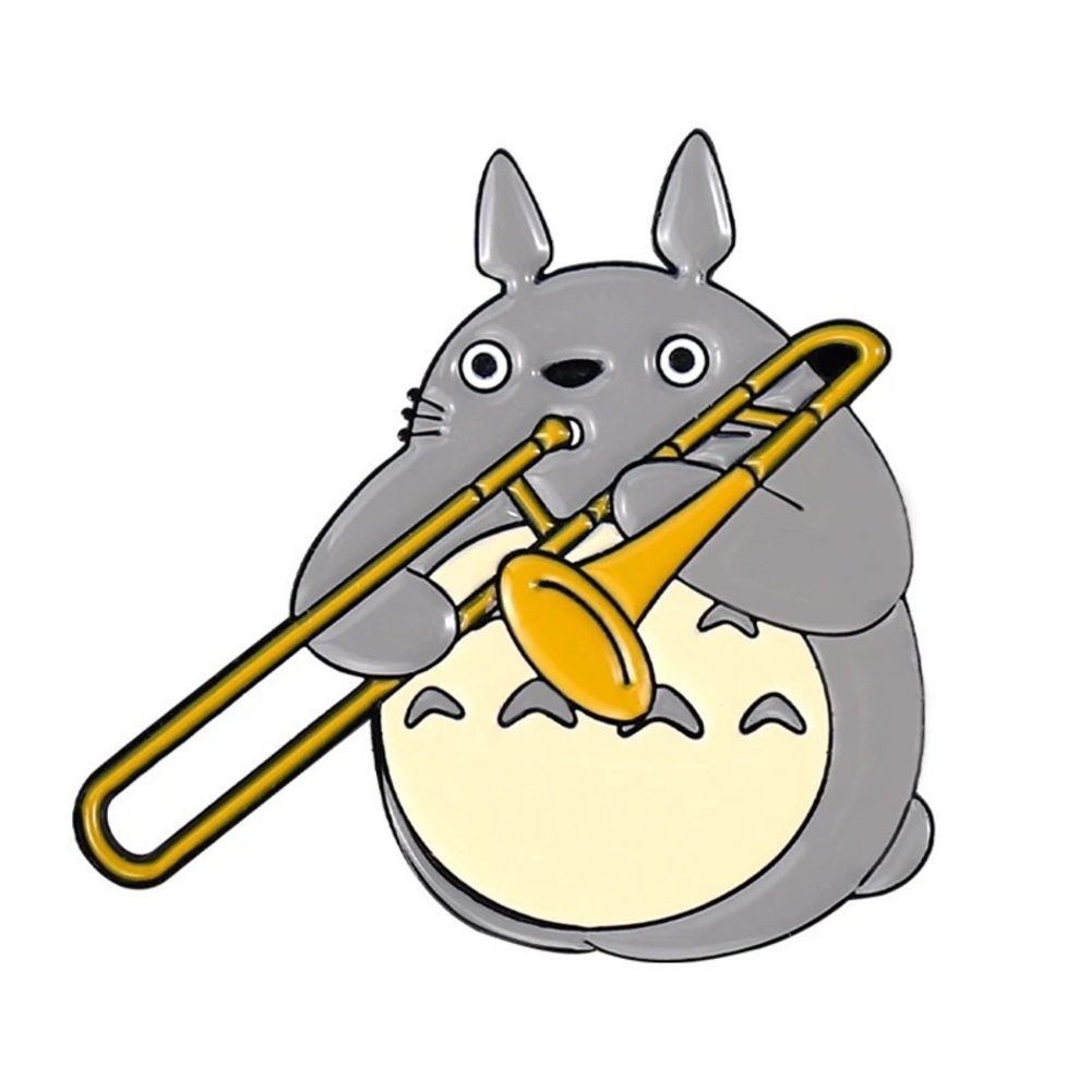 Totoro Trombone Enamel Pin Cute Japanese Bunny Cartoon Musical Instrument Brooch